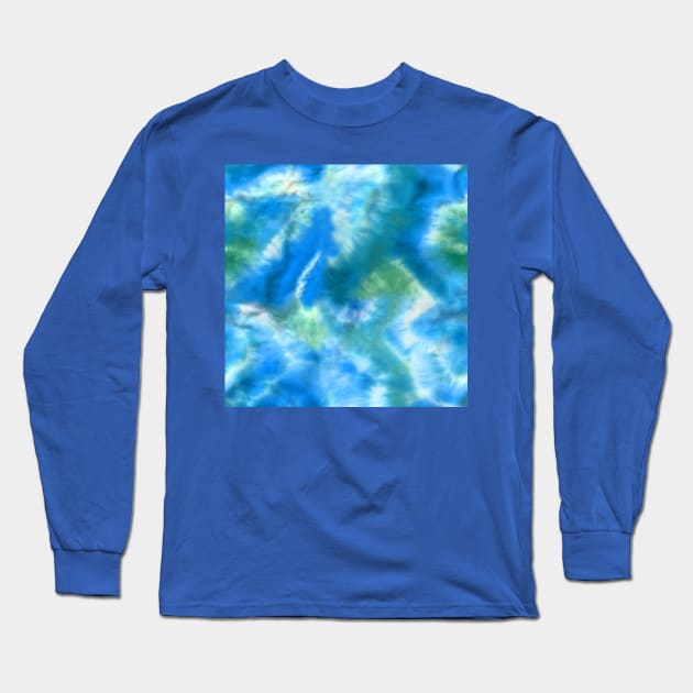 Vibrant Blue Tie-Dye Long Sleeve T-Shirt by Carolina Díaz